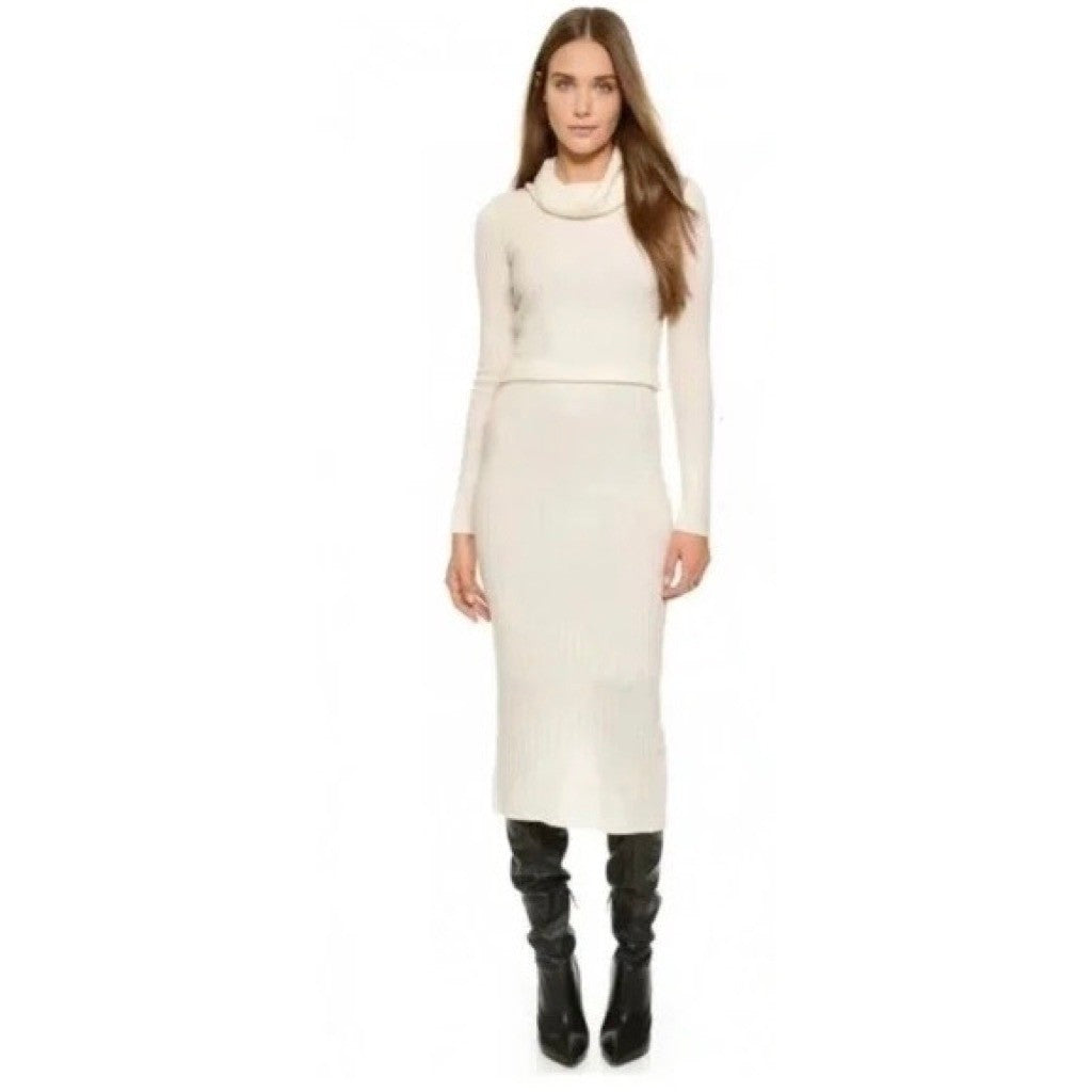 ALICE + OLIVIA Cashmere Wool Hailee Sweater Dress Cowl Neck Midi Ribbed Medium