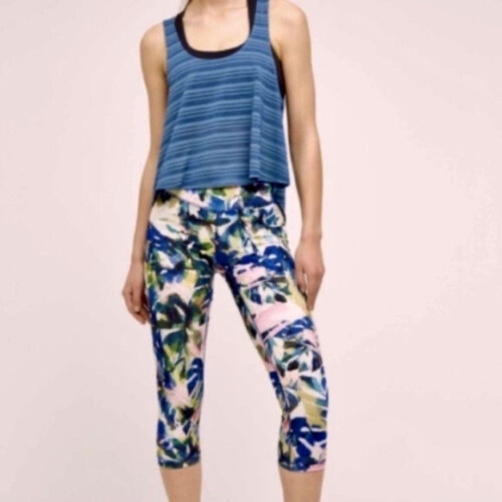 NWT! Anthropologie PURE + GOOD Crop Floral Legging Palm Tropical X-Large