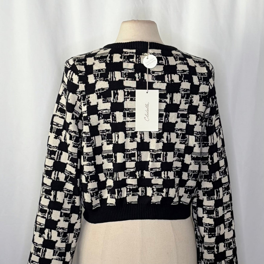 NWT!! CLEOBELLA Marybeth Biarritz Cardigan Sweater Black Ivory Cropped Large