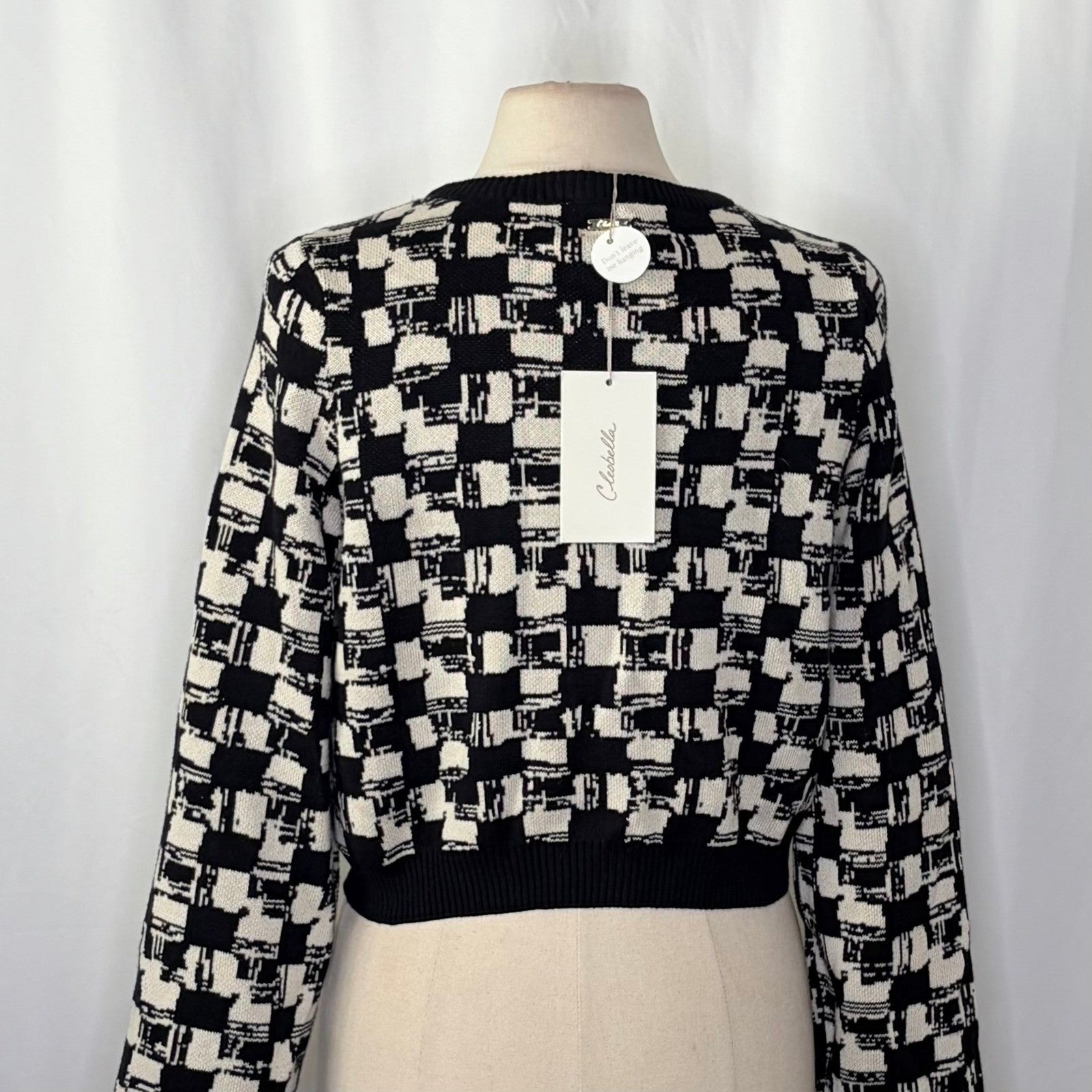 NWT!! CLEOBELLA Marybeth Biarritz Cardigan Sweater Black Ivory Cropped Large