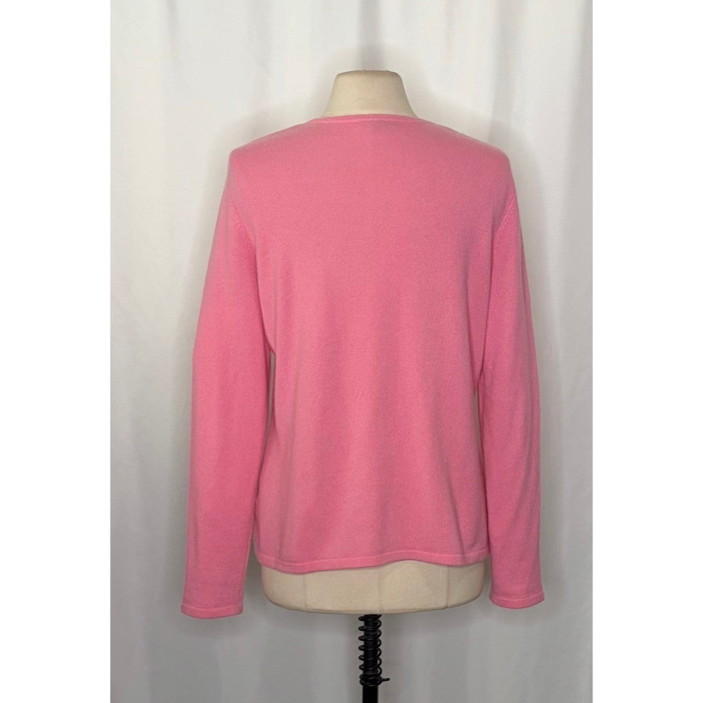 LANDS' END Pink Cashmere Pullover Sweater Solid Knitwear Preppy Barbie Large
