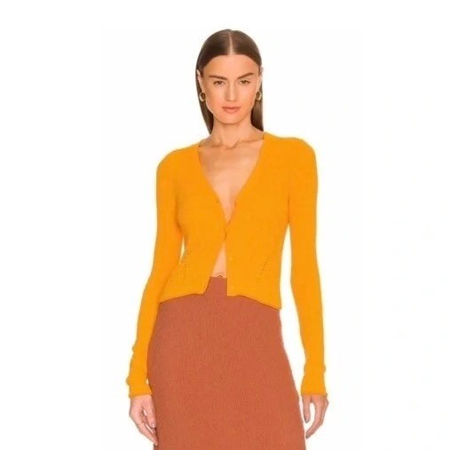 RAG & BONE Soleil Ribbed Cotton-Blend Cardigan Sweater Marigold Orange Small