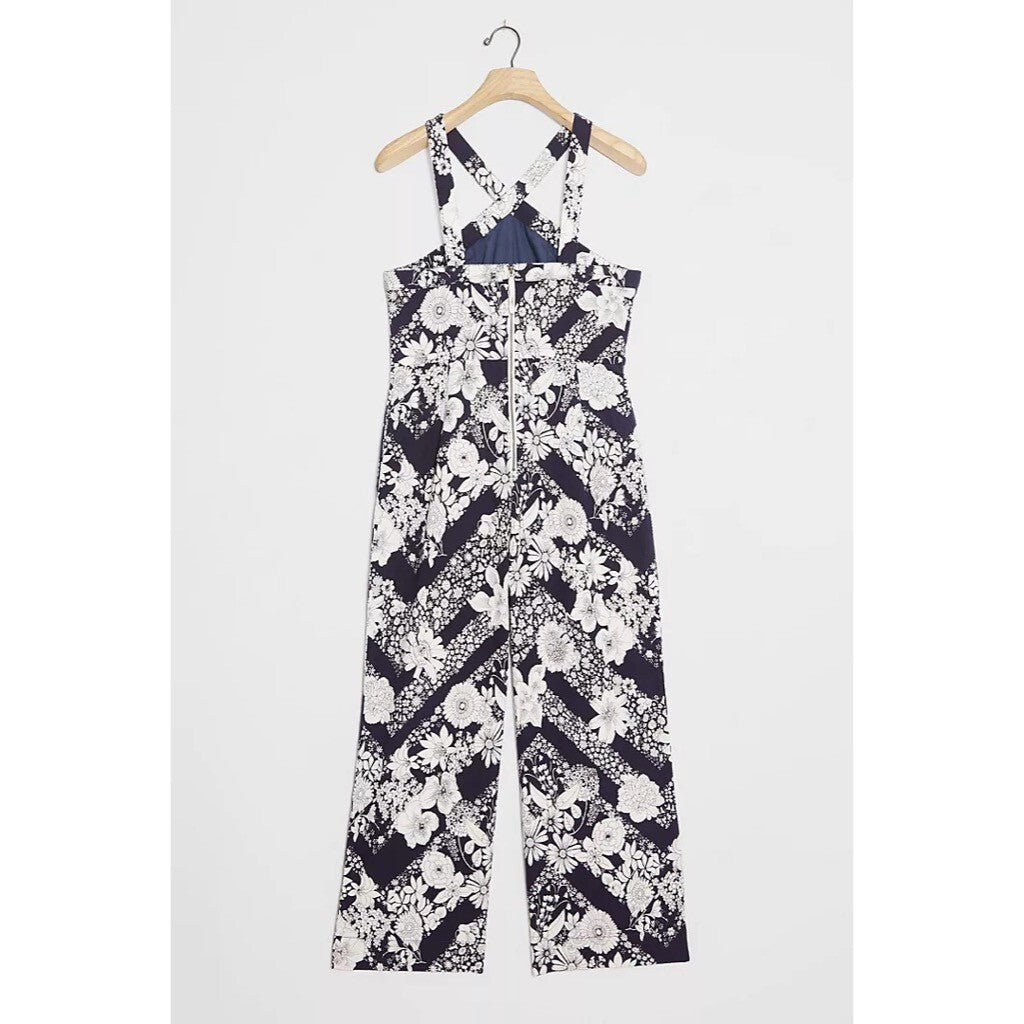 NWT!! Anthropologie MAEVE Magda Halter Jumpsuit Retro Floral Wide Legs Size 24W