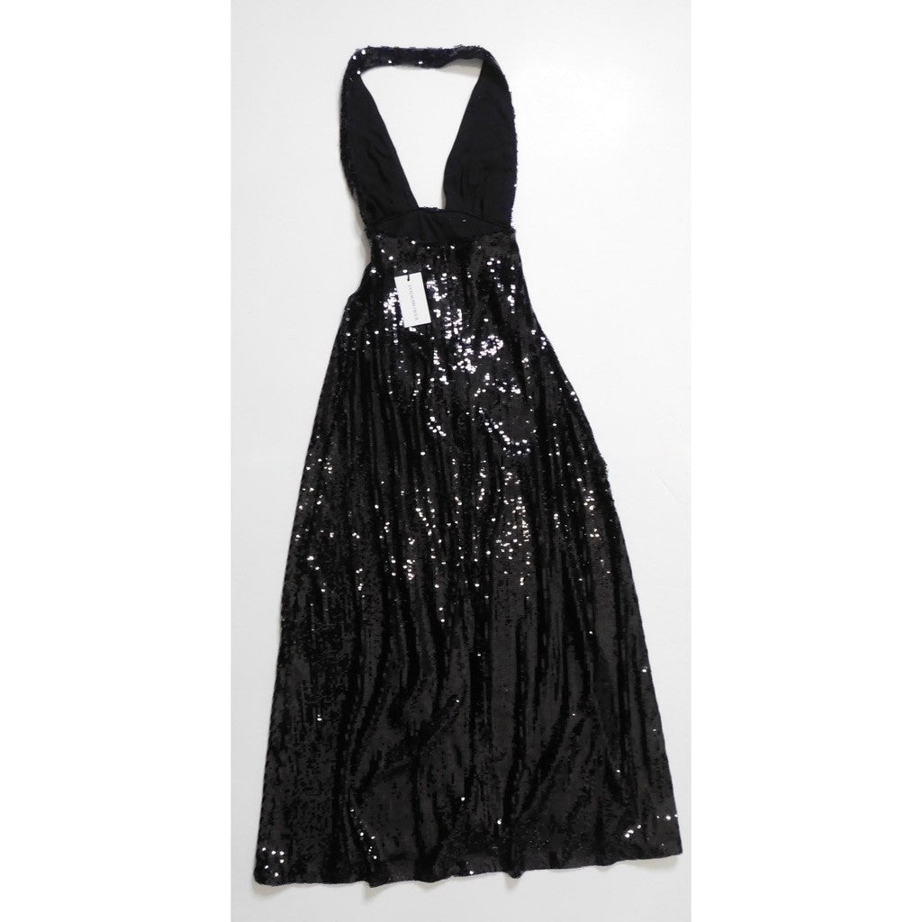 NWT!! WEWOREWHAT Black Sequin Halter Dress Full Length Maxi Glam Party Size 2