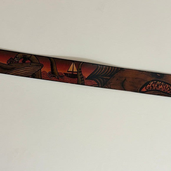 Unisex JON WYE Leather Paisley Belt Western Retro Made in USA Men Women 46.5"