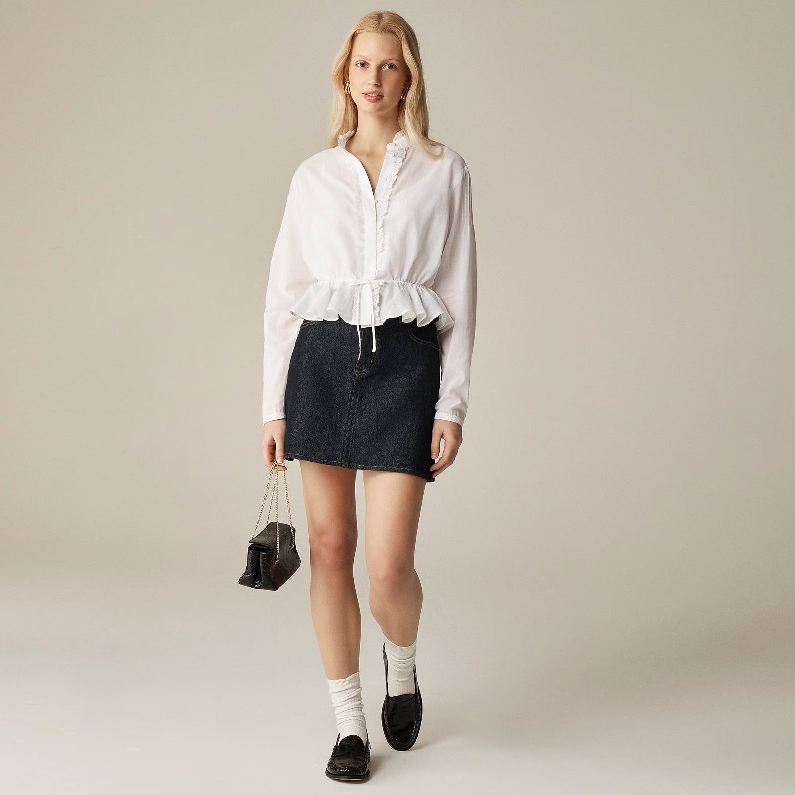 NWT!! J. CREW Lace Trim Cinched-Waist Cotton Voile White Top Blouse X-Small