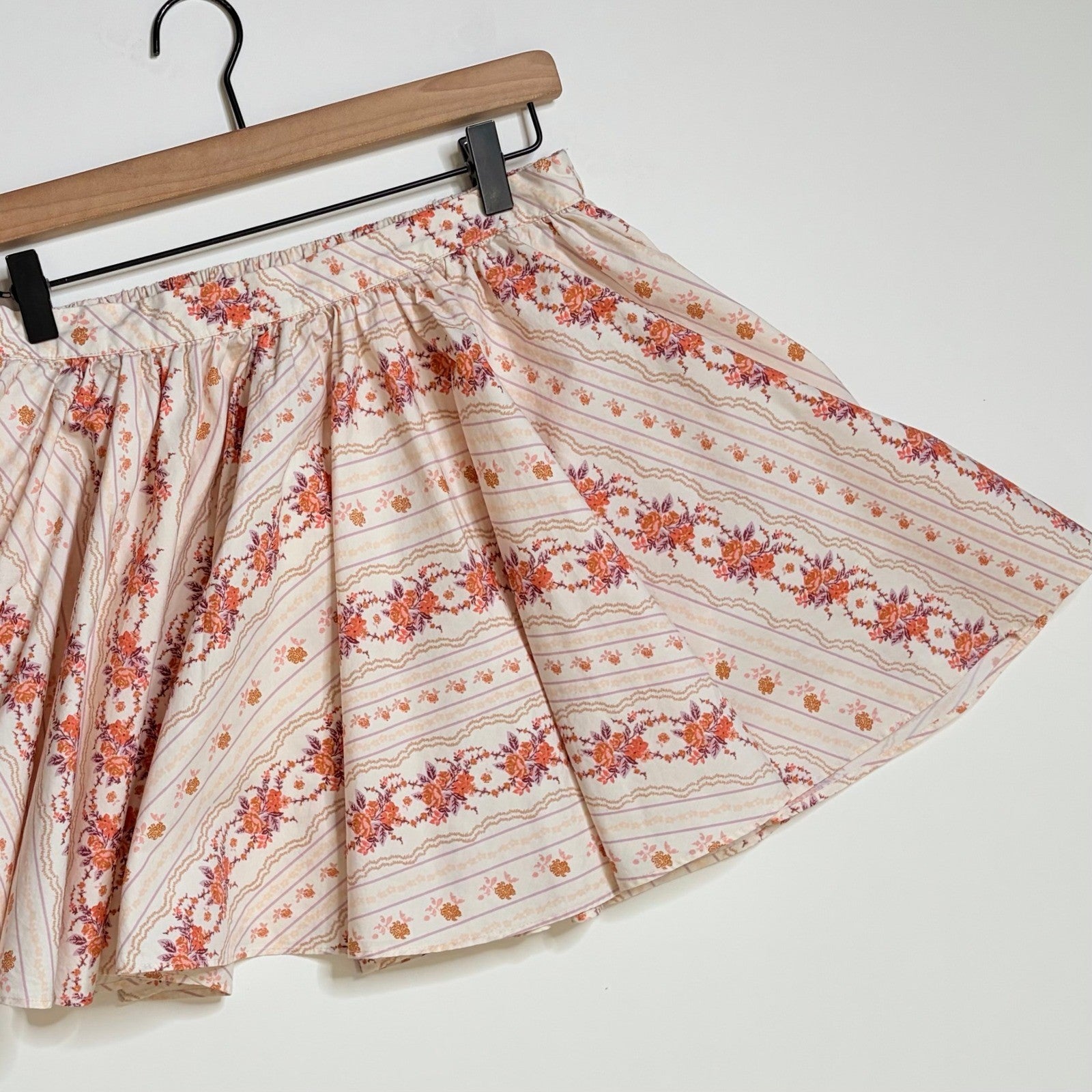 FREE PEOPLE Gaia Floral Printed Skirt Mini Ivory Combo Pockets Poplin Small