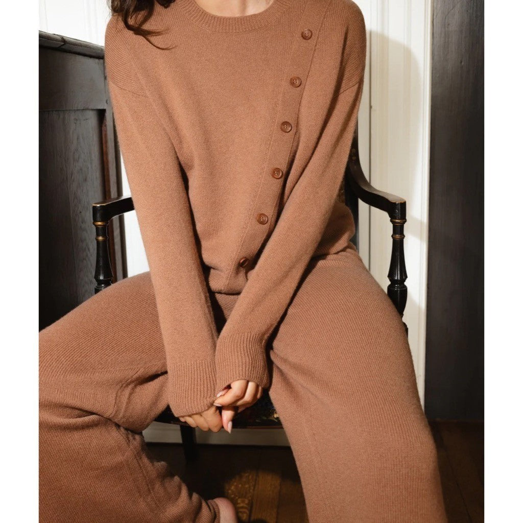 SUMMERSALT The Luxe Cashmere Wool Sweater Button Detail Knit Pullover Medium