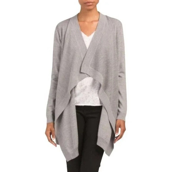 THEORY Winxie Gray Ribbed Knit Draped Cardigan Sweater Merino Wool Small