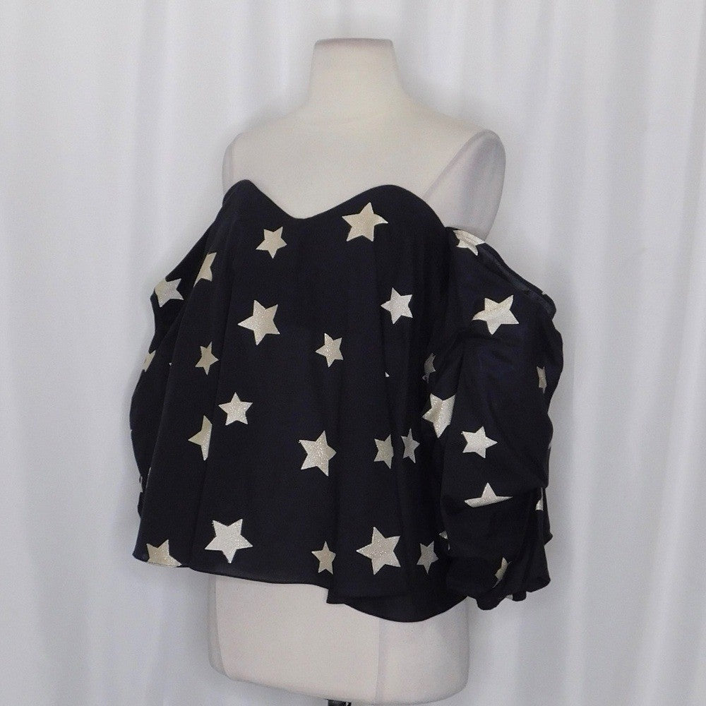CAROLINE CONSTAS Gabriella Bustier Off Shoulder Top Black Metallic Stars Medium