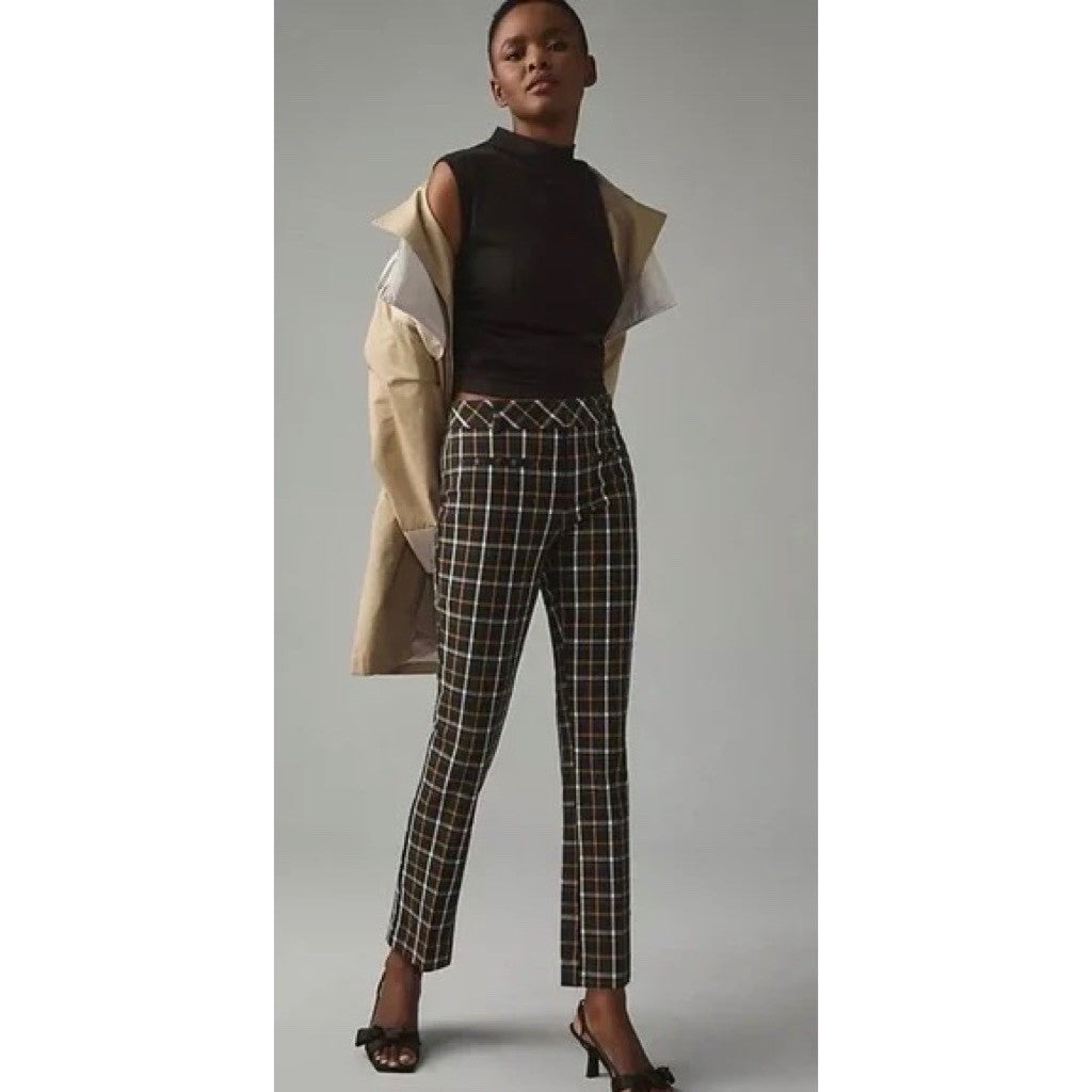 NWT!! ANTHROPOLOGIE The Essential Plaid Pants Black Orange Academia Preppy 10