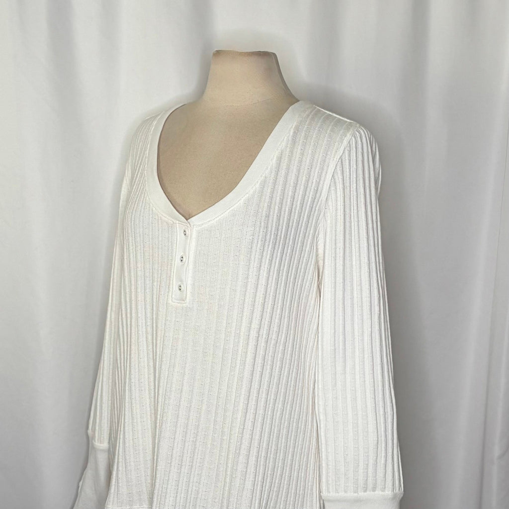 NWT!! SUNDANCE White Ribbed Knit Henley Top Shirt Scoop Neck Knit Solid X-Large