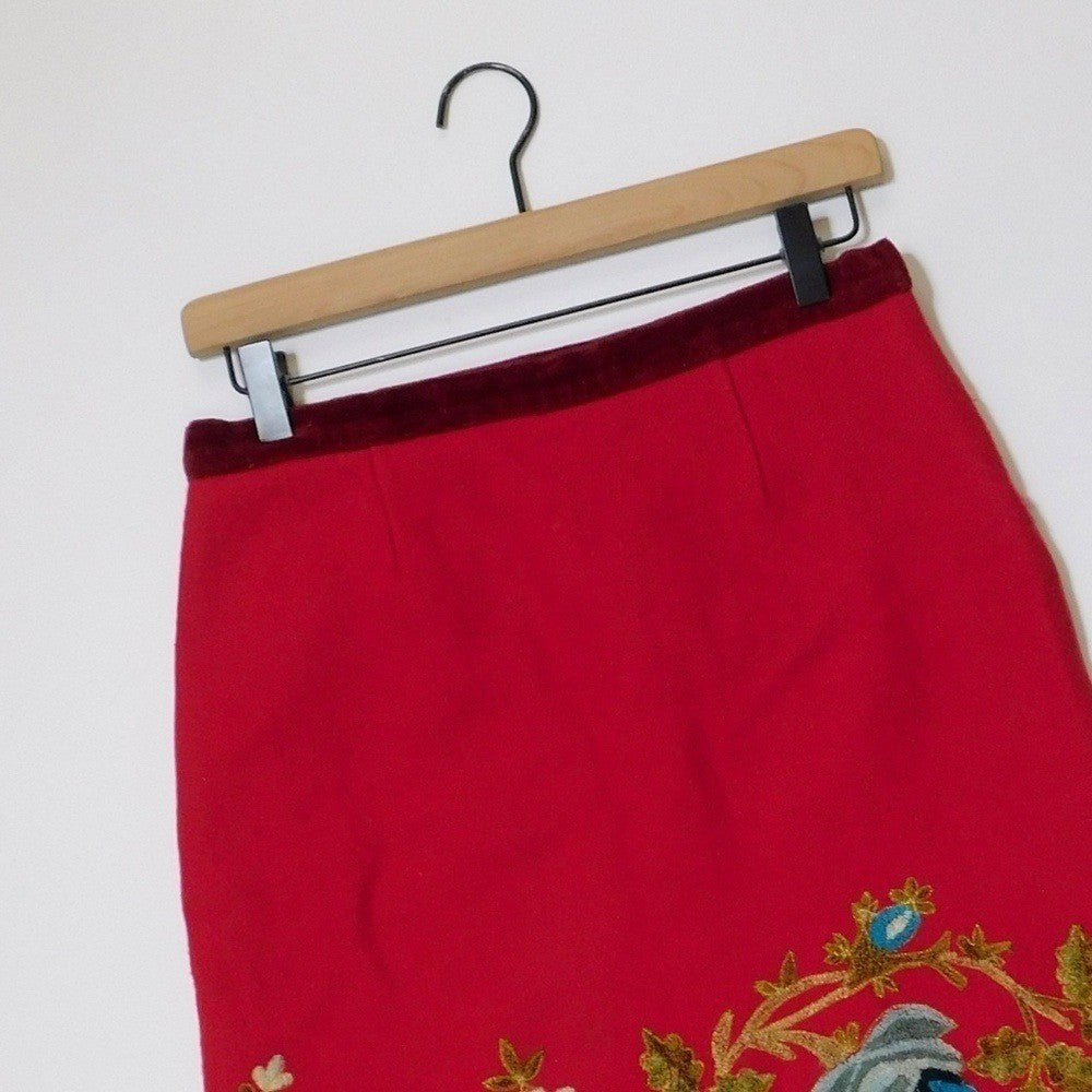 Plenty by TRACY REESE Red Wool Floral Embroidered Appliqued Skirt Size 4