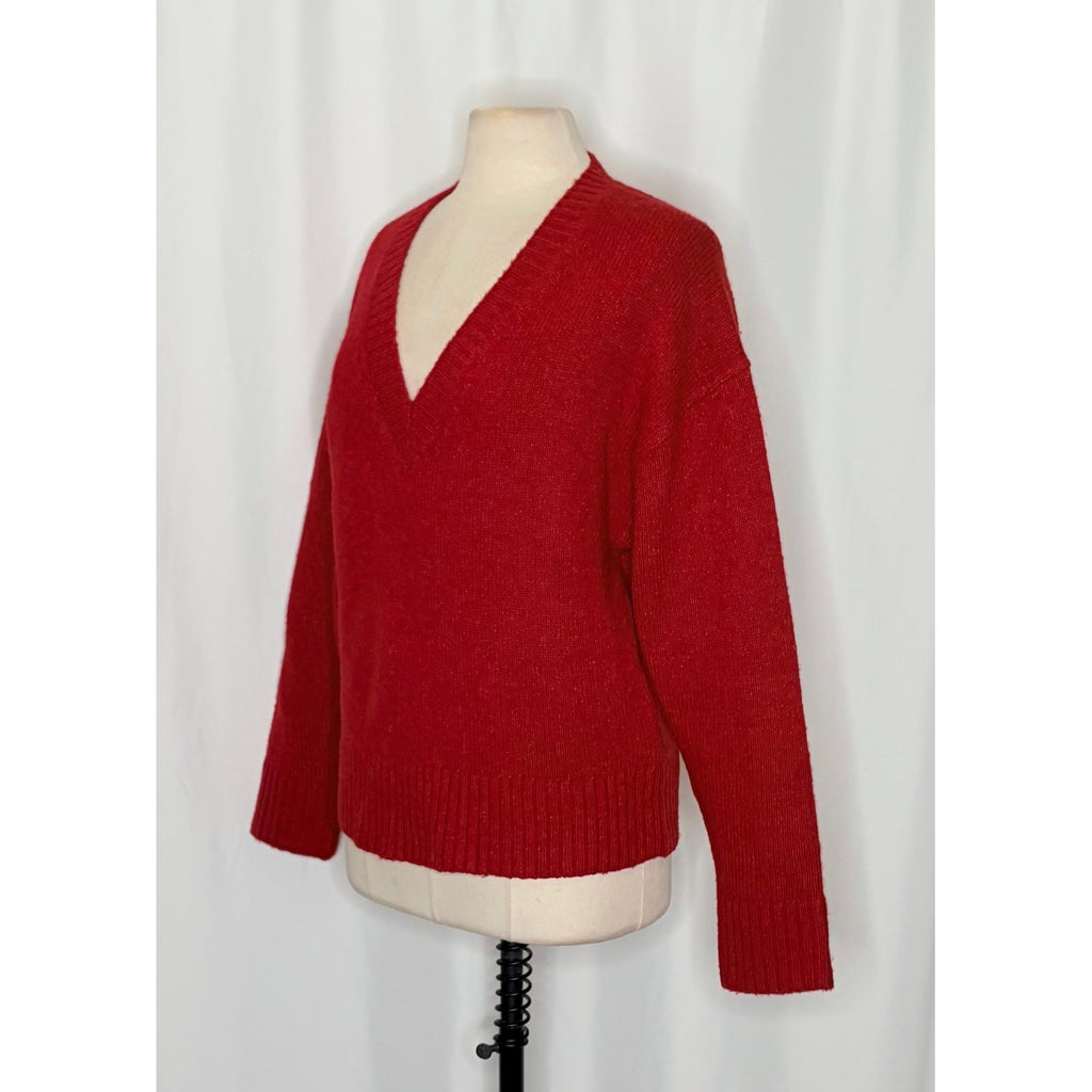 J. CREW Relaxed V Neck Pullover Sweater Solid Red Merino Wool Alpaca Medium