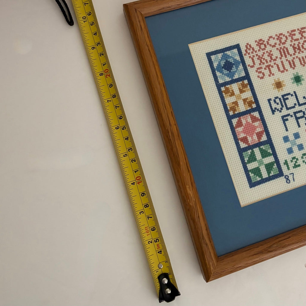 VINTAGE Framed Crossstitch Sampler Quilt Blocks Alphabet Numbers 80's 1987