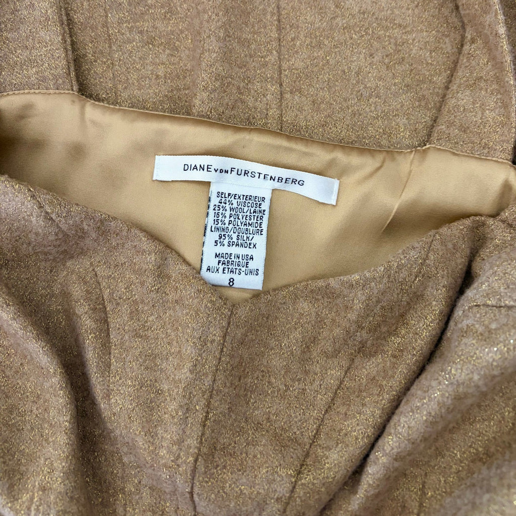 DVF DIANE VON FURSTENBERG Jiwon Gold Metallic Dress Sheath Glam Party Size 8