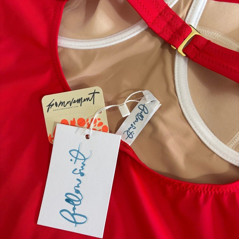NWT!! FREE PEOPLE x Follow Suit Regina One-Piece Swimsuit Vermillion Red X-Large