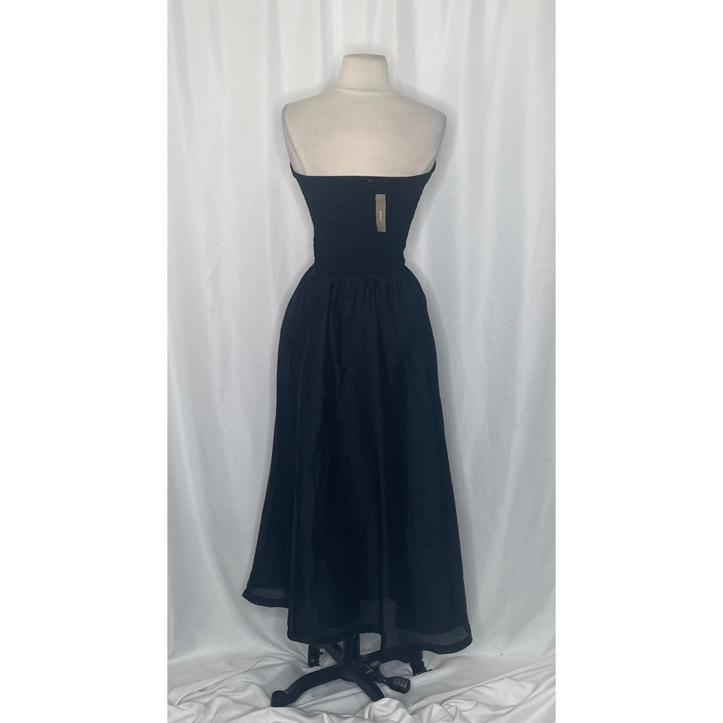 NWT!! J. CREW Strapless Mixy Dress Solid Black Midi Textured Preppy Medium