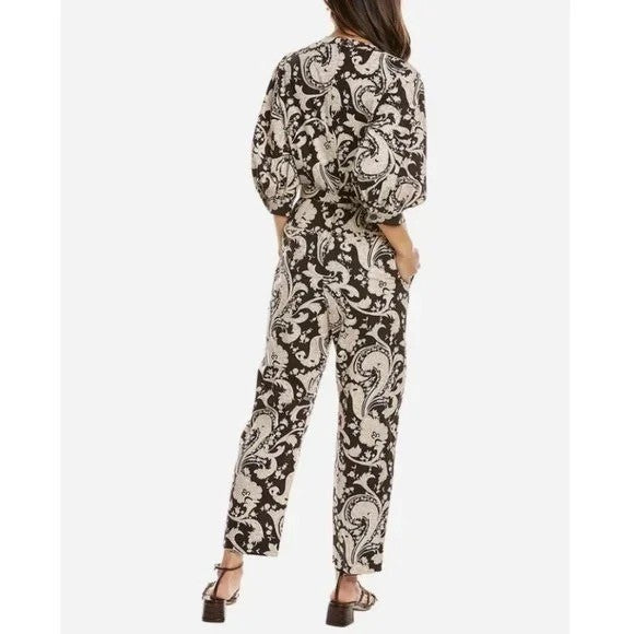 REBECCA TAYLOR Paisley Jumpsuit Scroll Paisley Espresso Belted Brown Medium