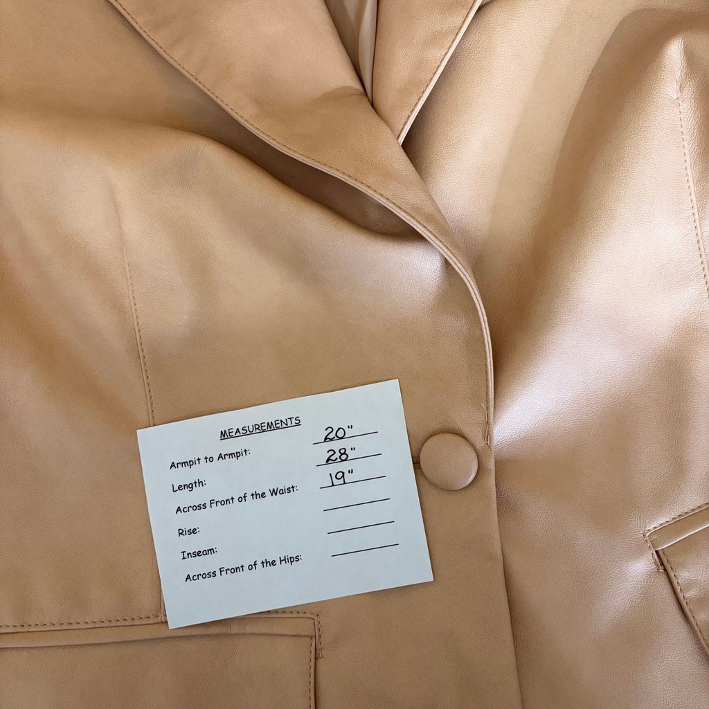 AVEC LES FILLES Tan Vegan Faux Leather Jacket Blazer Single Button Solid X-Large