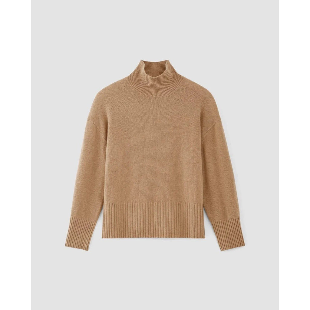 EVERLANE The ReCashmere Oversized Turtleneck Sweater Mock Neck Solid Tan Large
