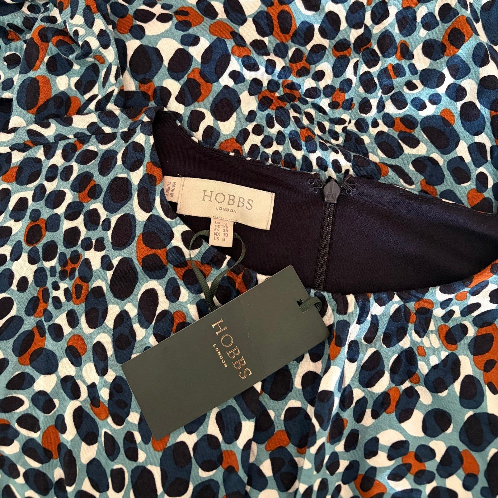NWT!! HOBBS London Jemma Jersey Dress Green Multi Animal Print Knit US Size 6