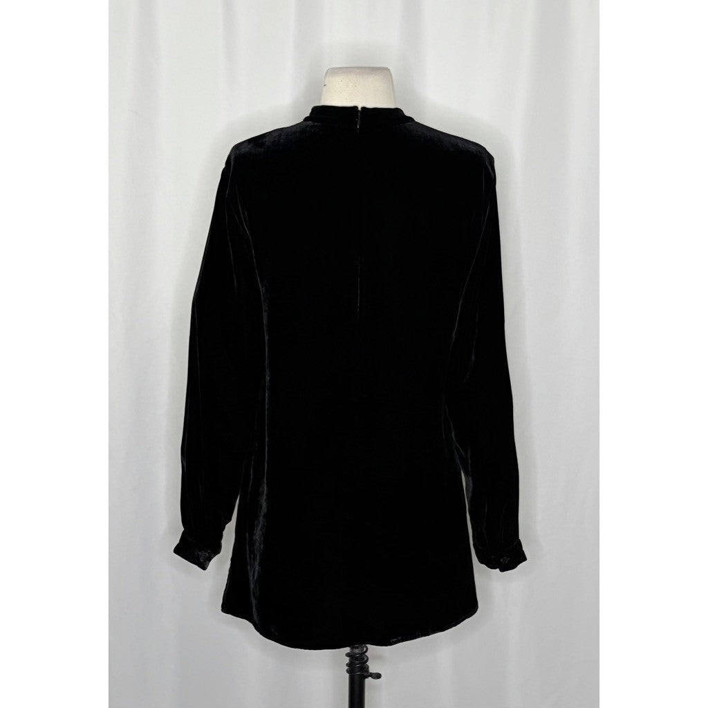 EILEEN FISHER Velvet Mock Neck Top Blouse Solid Black Tunic Pullover X-Small