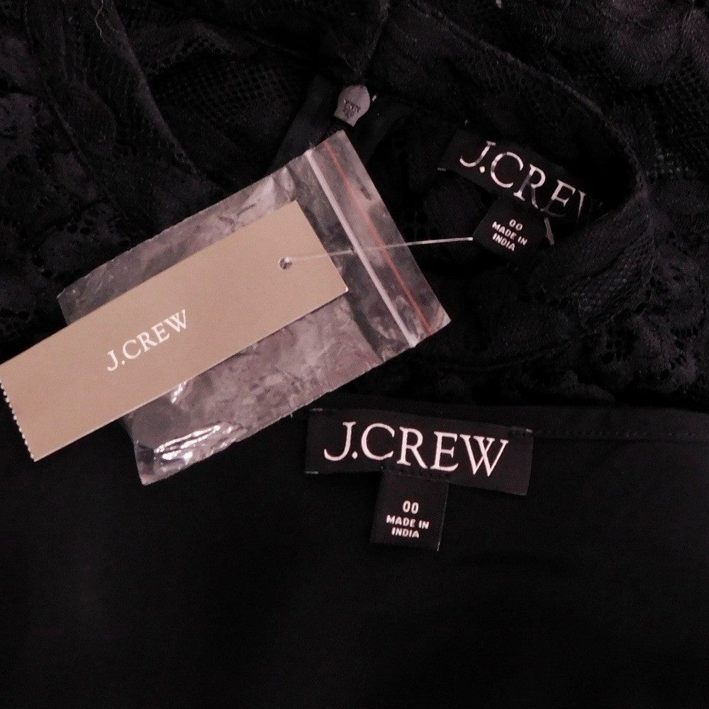 NWT!! J. CREW Lace Mockneck Top Black Floral Victorian Coquette Romantic Size 00