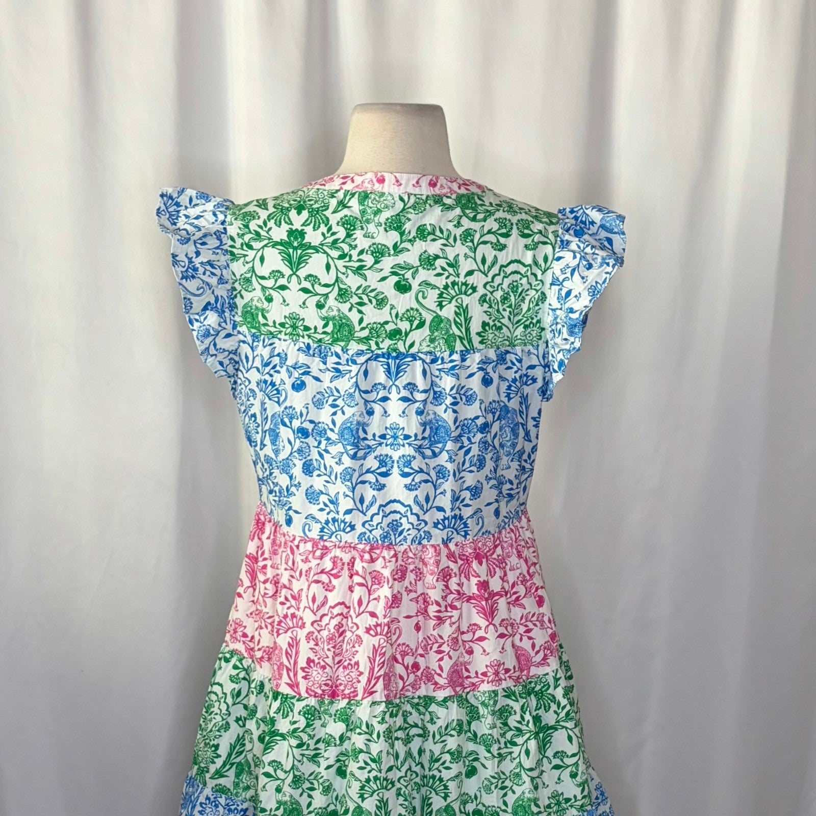 ROLLER RABBIT Aitona Pippa Dress Tiered Tropical Floral Jungle Print Small