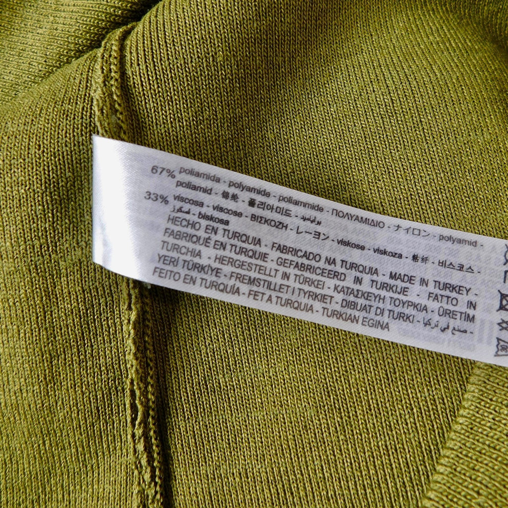 ZARA Squared Mini Babydoll Dress Puff Sleeves Solid Olive Green Knit Small