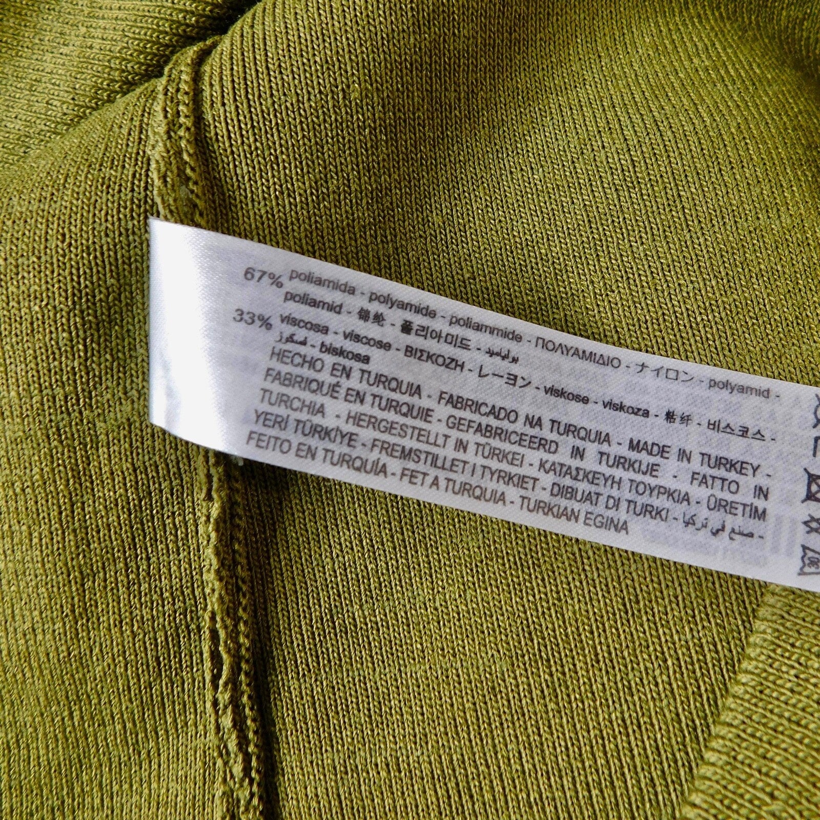 ZARA Squared Mini Babydoll Dress Puff Sleeves Solid Olive Green Knit Small