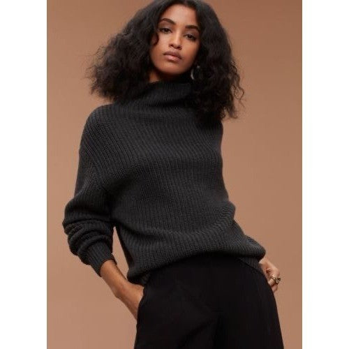 NEW!! Aritzia WILFRED Wool Shaker Knit Mock Neck Turtleneck Sweater Gray Small