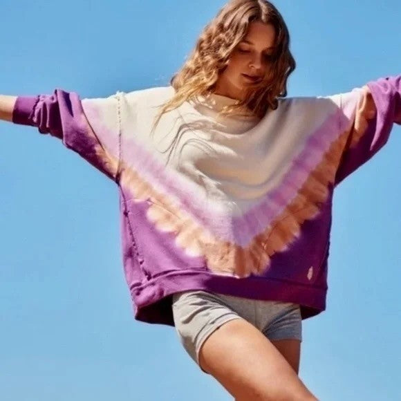 FP Movement FREE PEOPLE Ombre Metti Crew Sweatshirt Shirt Ombre Tie Dye Small