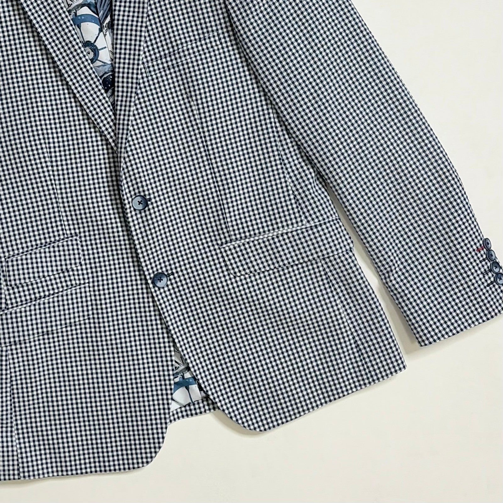 NEW! PAISLEY & GRAY Gingham Peak Two Button Blazer Blue White Nautical Lined 40R