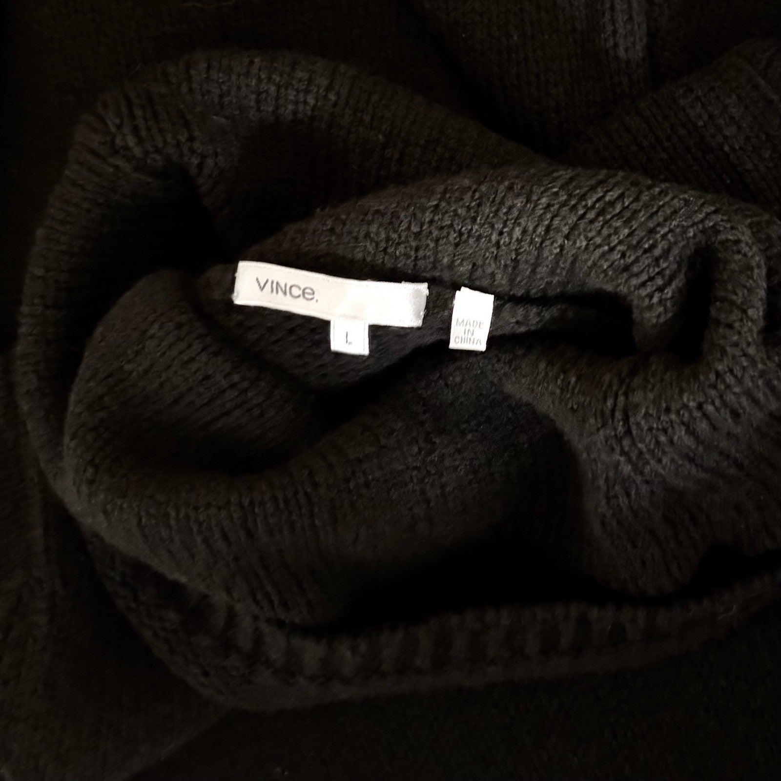 VINCE Solid Black Wool Knit Sweater Dress Turtleneck Pullover Minimalist Large