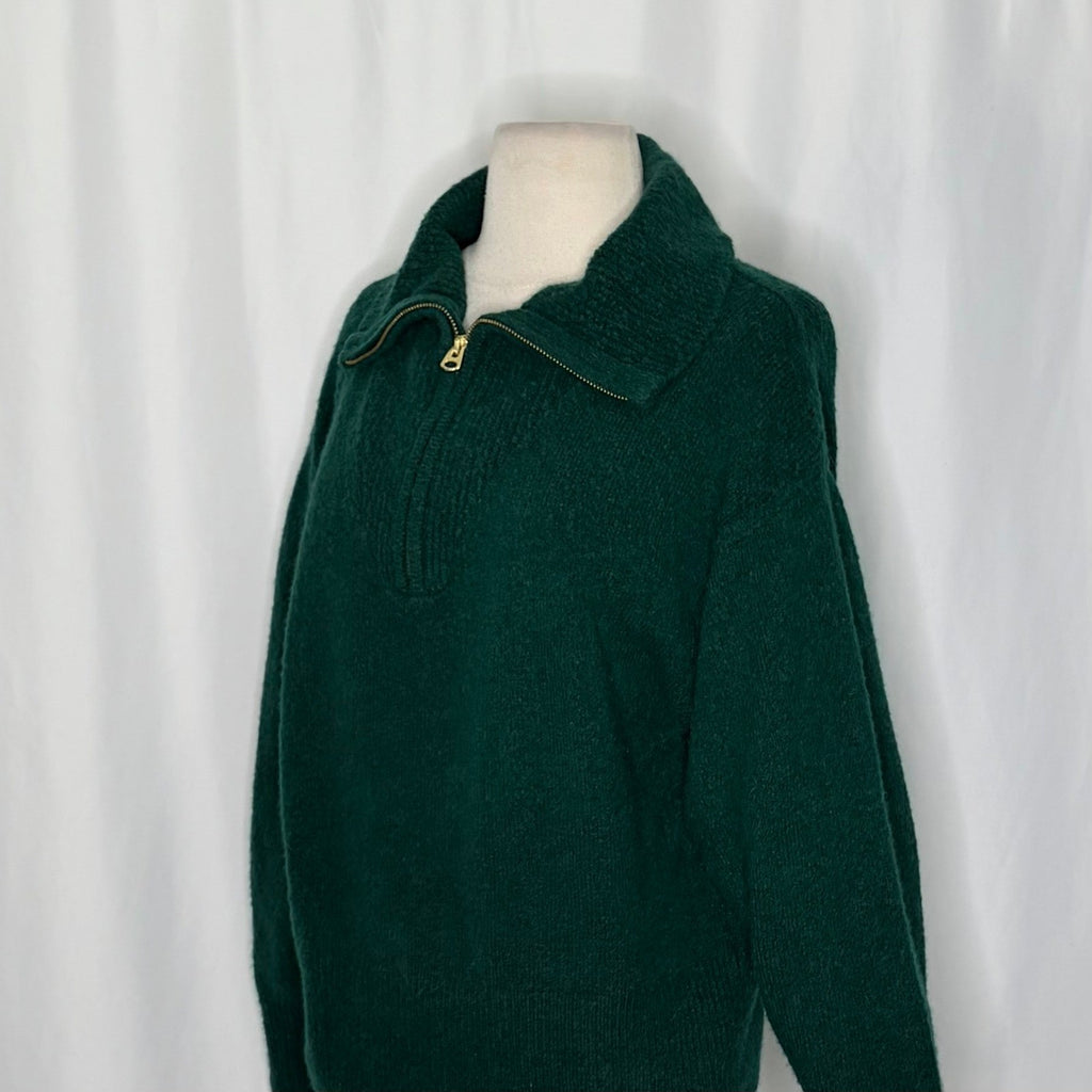 J. CREW Relaxed Half Zip Stretch Sweater Merino Wool Alpaca Dark Spruce Green M