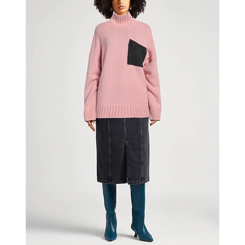 JW ANDERSON Patch Pocket Sweater Pink Grey Pullover Knit Mock Turtleneck Large