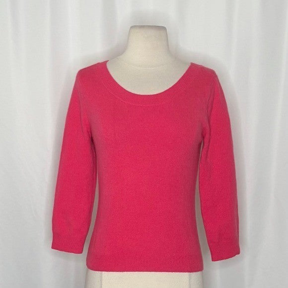 GARNET HILL Cashmere Sweater Scoop Neck Solid Pink Bright Pullover X-Small