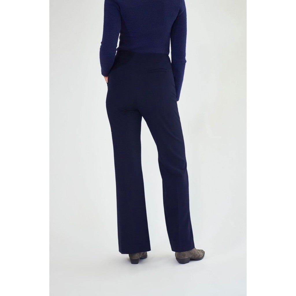 NANUSHKA Tulip Cady Flared Trousers Navy Blue Solid Slit Legs Office Small