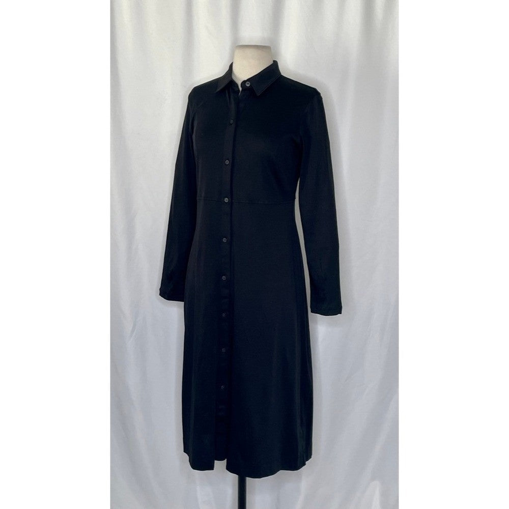 EVERLANE The Luxe Cotton Shirtdress Solid Black Shirt Dress Minimalist Small