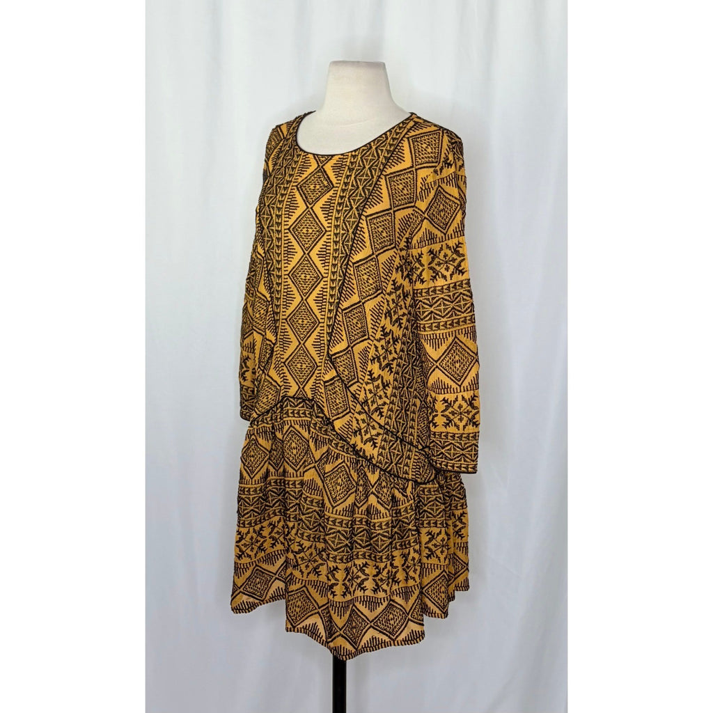BA&SH Mara Embroidered Geometric Drop Waist Dress Golden Yellow Size 2 / Medium