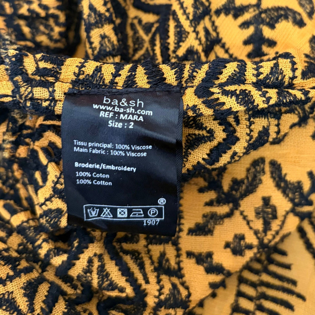 BA&SH Mara Embroidered Geometric Drop Waist Dress Golden Yellow Size 2 / Medium