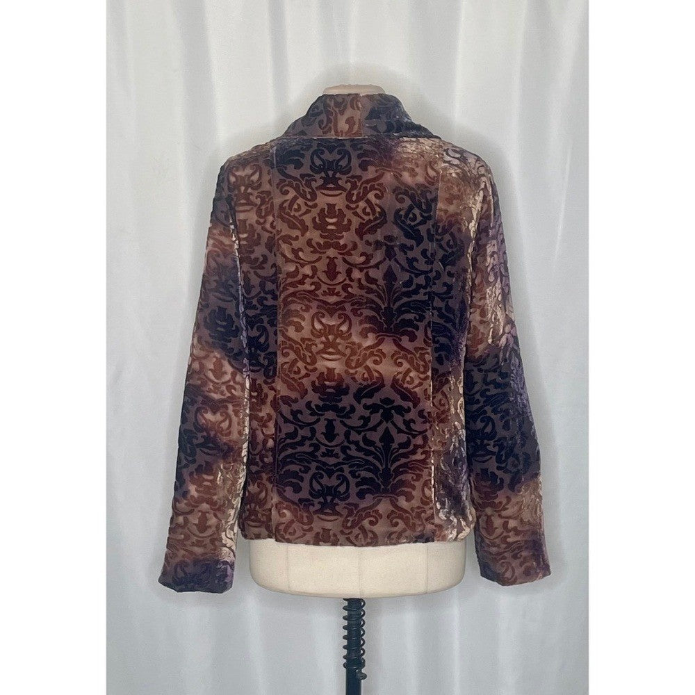SUNDANCE Firelight Silk Velvet Blazer Jacket Damask Burnout Brown Purple Size 10