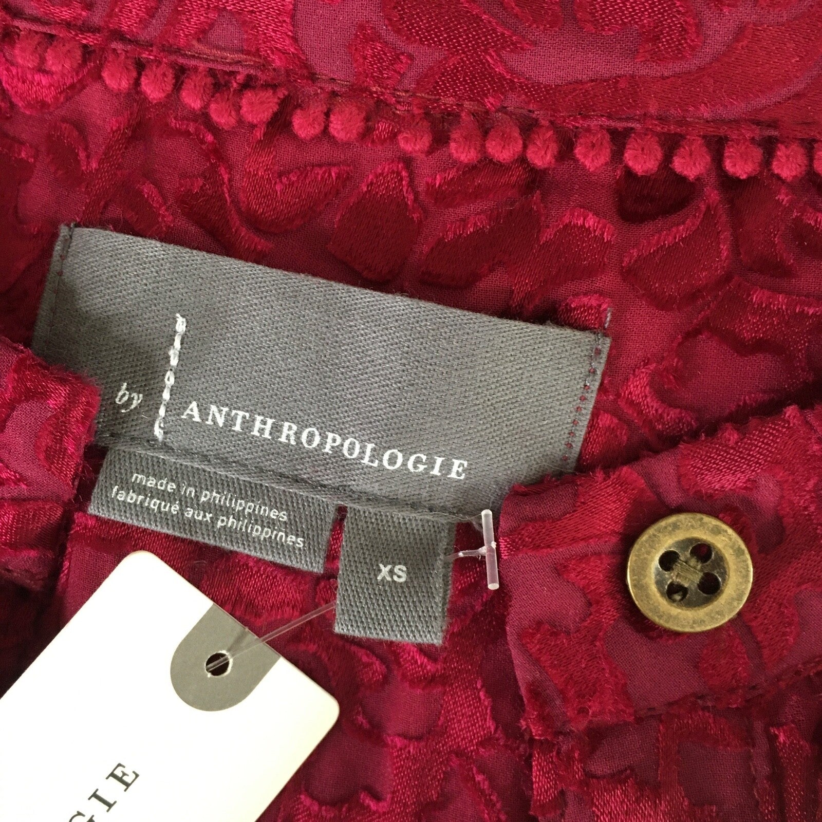 NWT!! ANTHROPOLOGIE Susanna Burnout Velvet ¾ Sleeve Buttondown Top Blouse XS