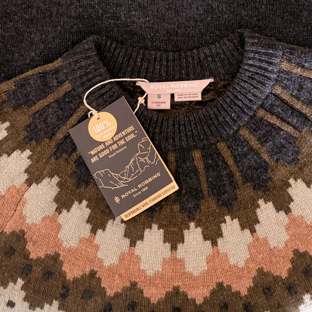 NWT!! ROYAL ROBBINS Rockcraft Merino Wool Fair Isle Crew Neck Sweater Small