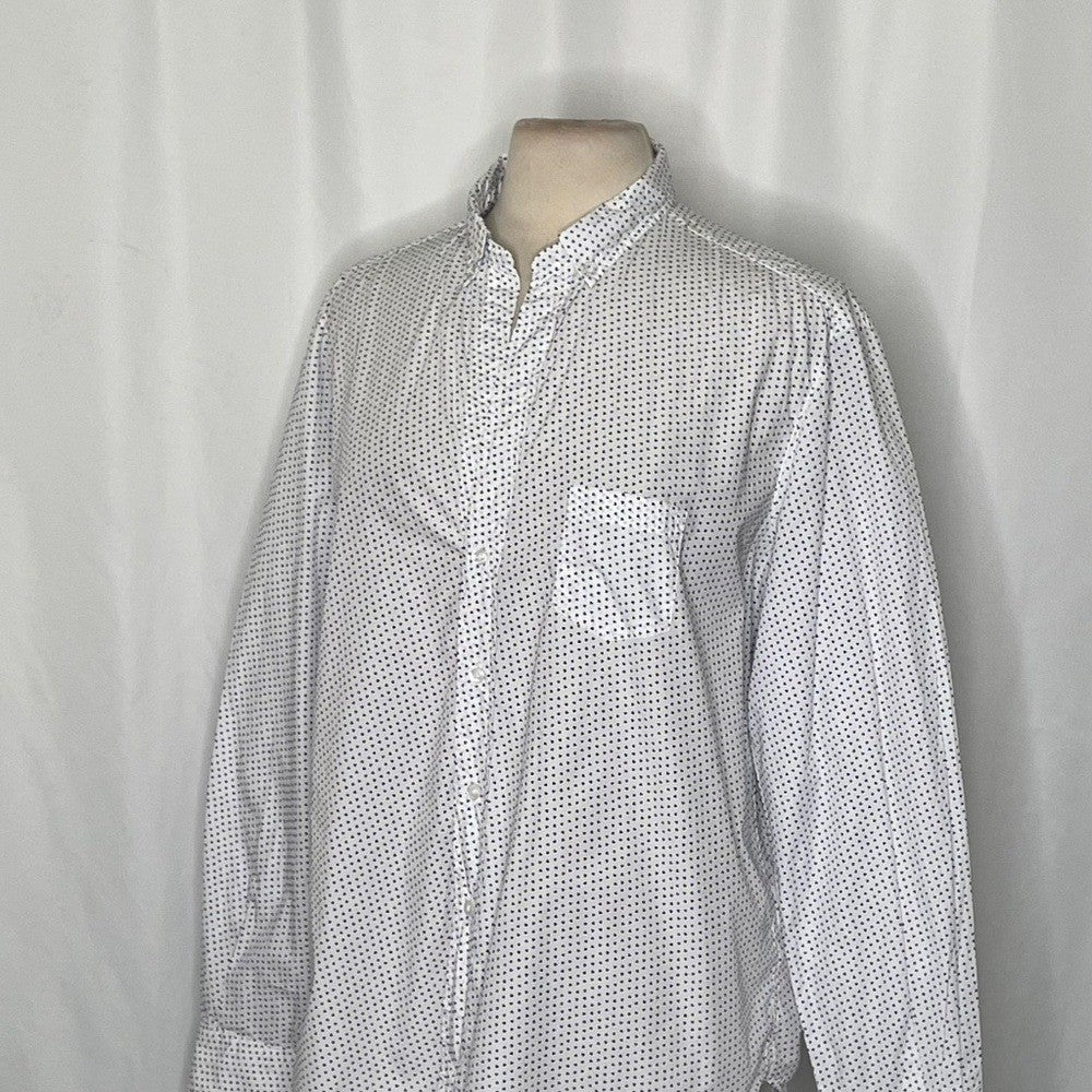 FRANK & EILEEN White Blue Heart Print Buttondown Shirt Top Academia Preppy Large