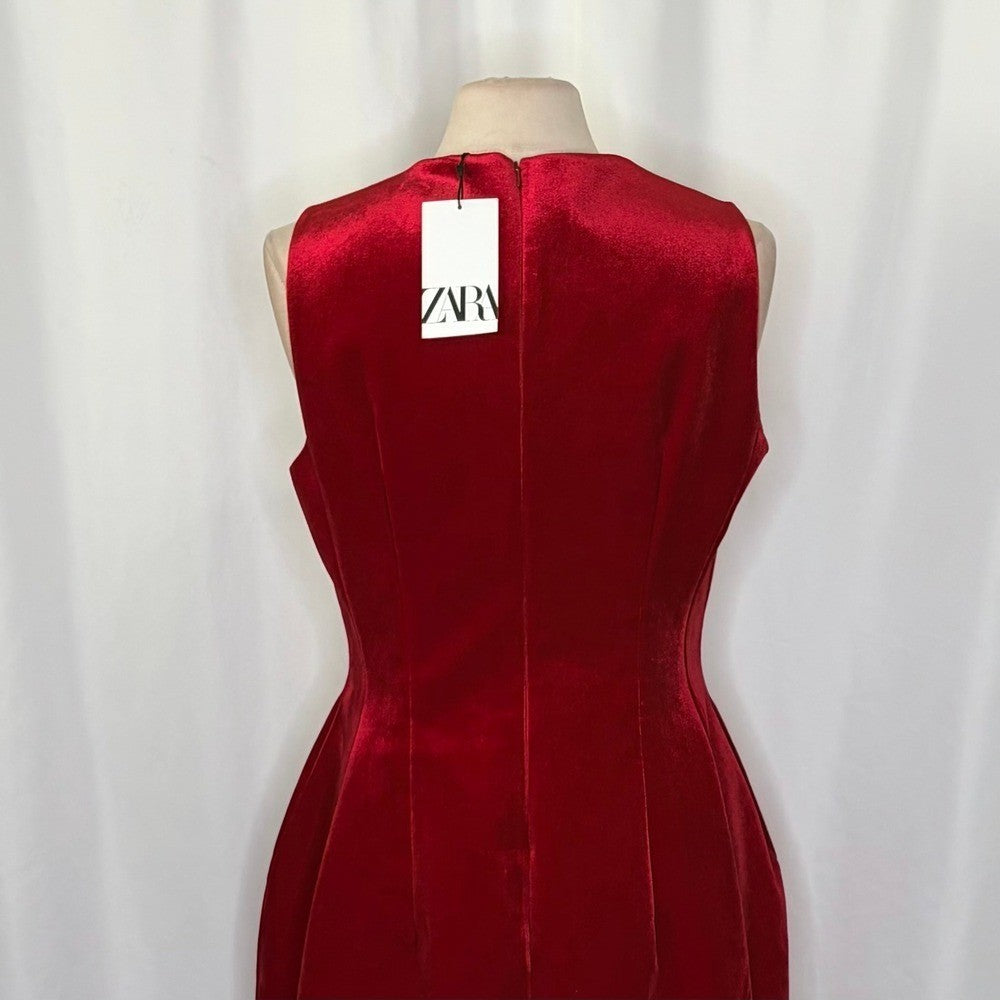 NWT! ZARA Voluminous Red Velvet Dress Valentine Date Party Mini Structured Large