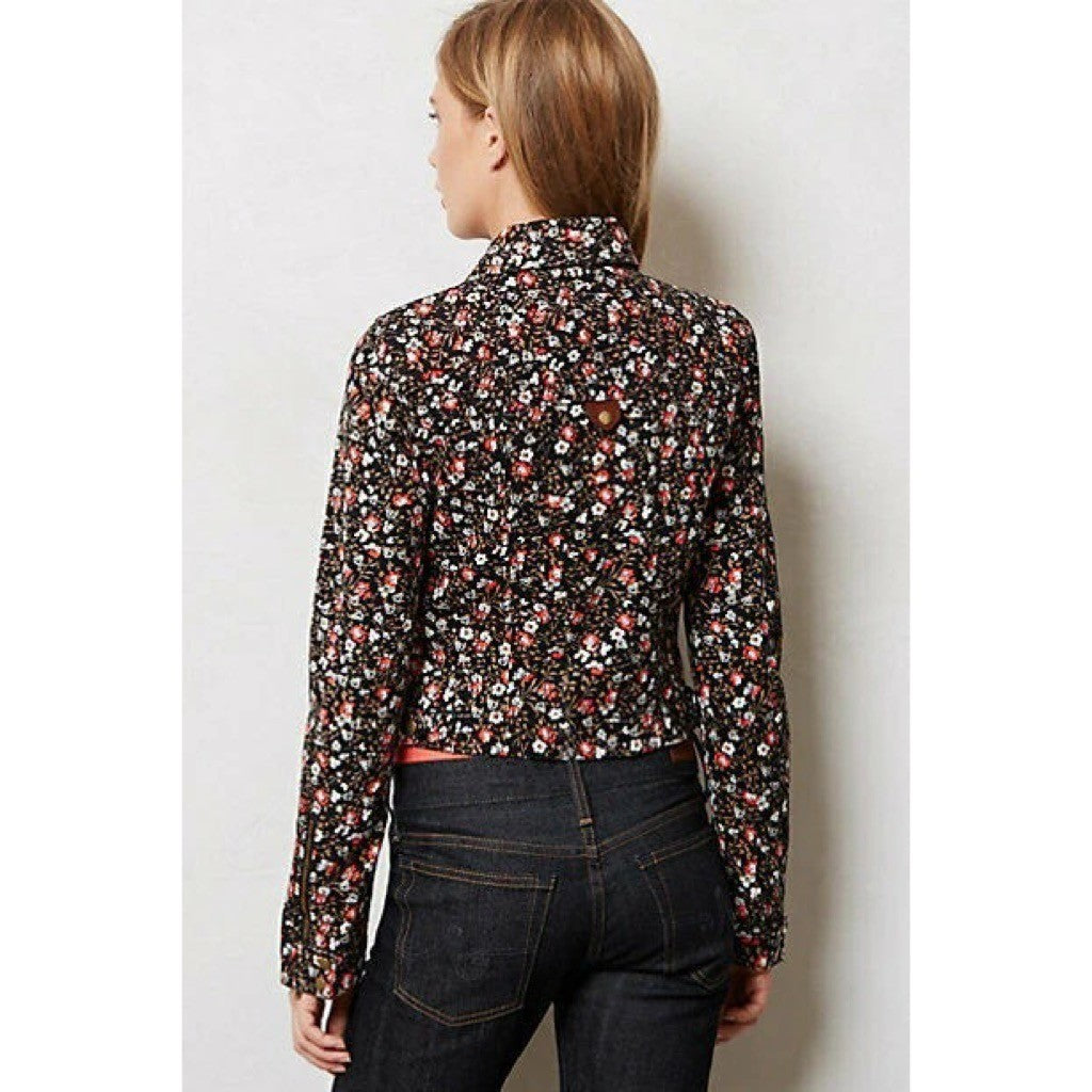 Anthropologie HEI HEI Cropped Tinsley Bomber Moto Jacket Floral Print Size 6