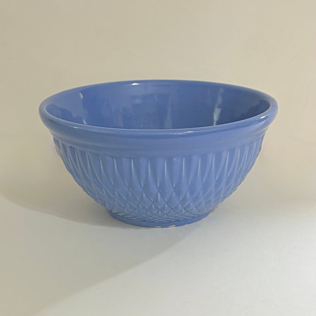 Vintage A.E. HULL Pottery Company Blue Kitchen Bowl Nesting Glossy Diamond