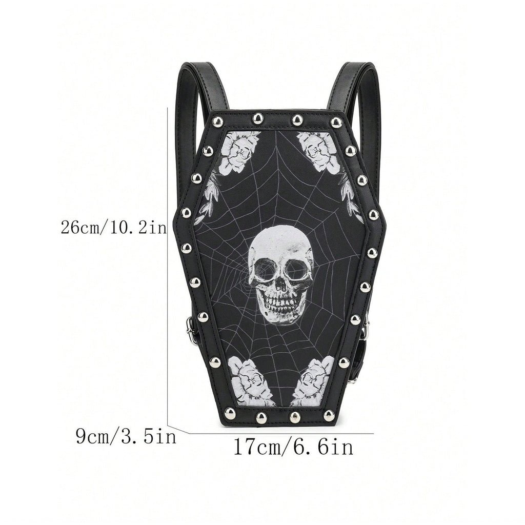 SCARLETON Studded Skull Bag Vegan Leather Punk Rock Rivet Shoulder Bag Gothic